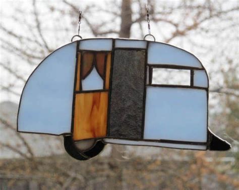 Stained Glass Suncatcher Rv Accessories Vintage Trailer Camping Decor Blue Canned Ham