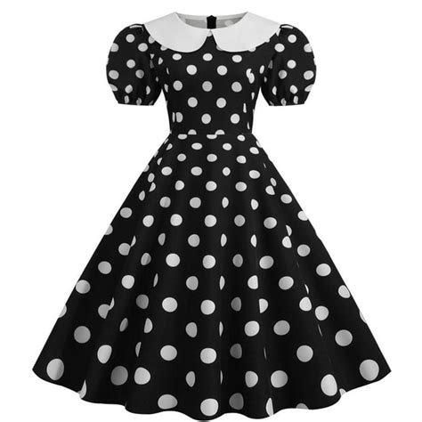 Gyujnb Women Short Sleeve 1950s Retro Vintage Cocktail Party Swing Dress Keyhole 50s Polka Dot