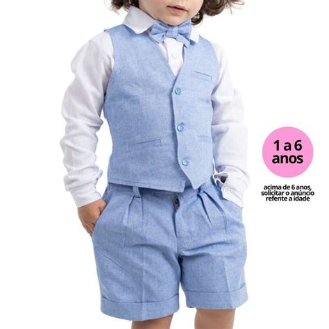 Conjunto Social Infantil Linho Misto Azul Claro 1 A 6 Anos