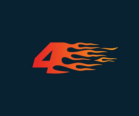 Number 4 Fire Flame Logo Speed Race Design Concept Template 611138