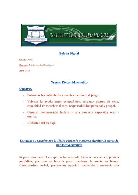 Pdf Nuestro Rinc N Matem Ticoeducativomodelo Edu Ar Boletin