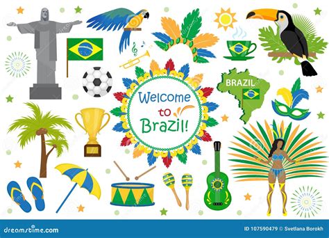 Brazilian Carnival Icons Flat Style. Brazil Country Travel Tourism Stock Vector - Illustration ...