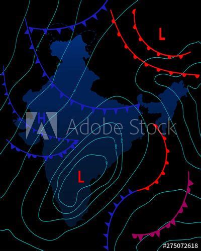 Weather Map Of The India Meteorological Forecast On A Dark Background