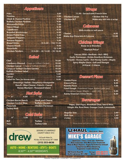 Firehouse Pizzeria Norwood Fasprint Menus