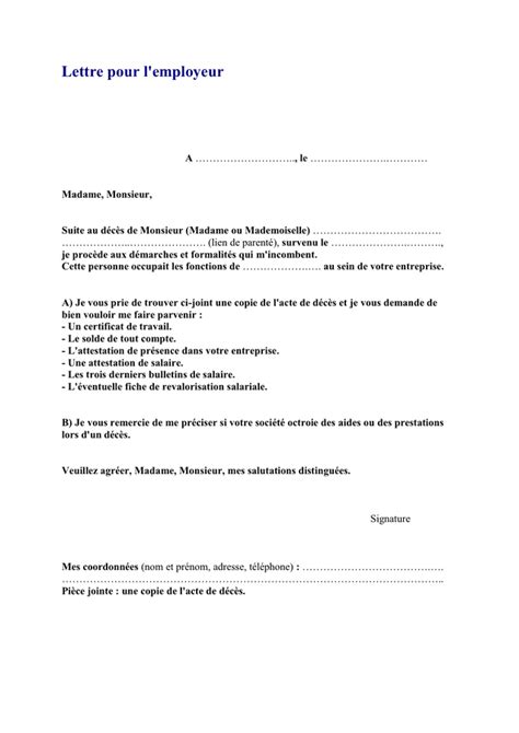 Model De Lettre Pour L Employeur Doc Pdf Page Sur