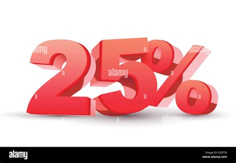 3d Shiny Red Discount Collection 25 Percent Isolated White Background