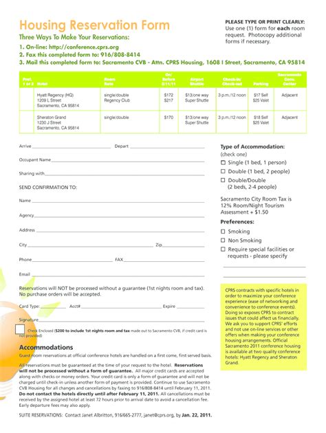 Fillable Online Conference Cprs Housing Reservation Form Cprs Fax