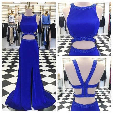 Two Piece Royal Blue Mermaid Long Prom Dress Prom Dresses Evening Dress