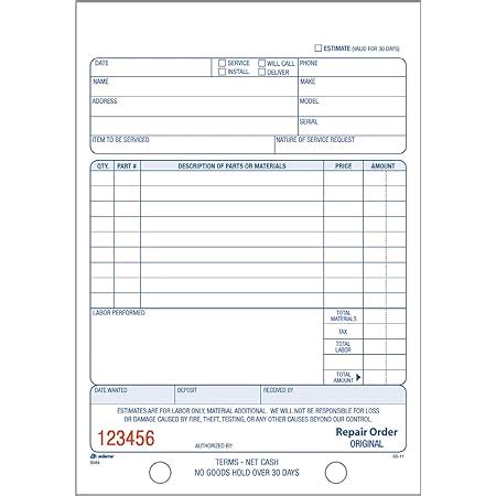 Amazon Adams Garage Repair Order Forms 8 5 X 11 Inch 3 Parts