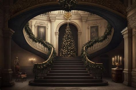 Premium Photo | The grand staircase in the mansion.