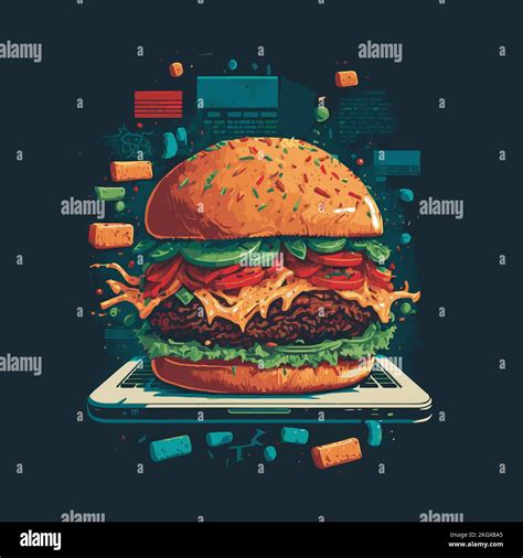 Dibujo A Mano Big Burger Vintage Ilustración Vectorial Del Logotipo De