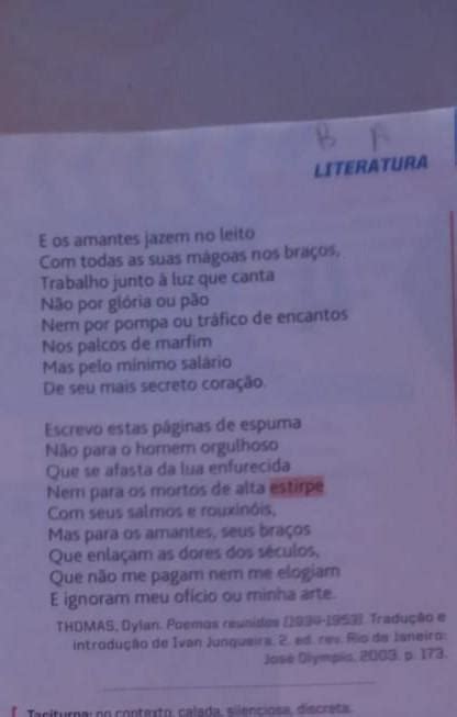 Qual O Tema Abordado No Poema Brainly Br