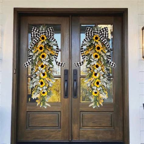 Sunflower Lambs Ear Swag Farmhouse Swag Buffalo Double Door Hanger