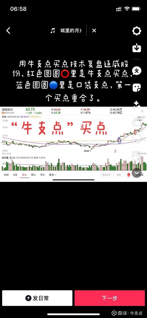 用牛支点买点复盘通威股份 用牛支点买点复盘 通威股份 ，红色圆圈⭕️里是牛支点买点，蓝色圆圈🔵里是口袋支点买点，第一个买点重合了。 雪球