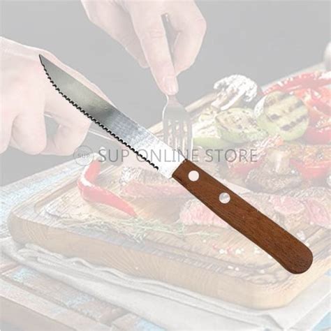 Stainless Steel Steak Knife Western Food Serrated Meat Knives Wood