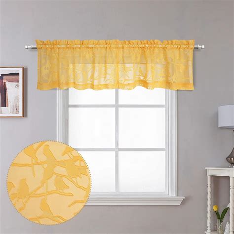 Amazon Ovzme Jacquard Inch Length Sheer Yellow Kitchen Valance