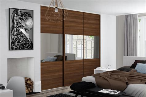 Sliding Wardrobe Door W762mm 3 Panel Walnut And Mirror Reviews