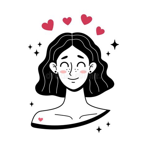 Girl Character Fall In Love Doodle Style Hand Drawn Simple Vector