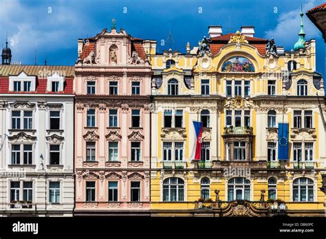 Colourful Facades Of Buildings Around The Old Town Square Prague Stock