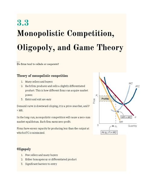 Class Notes Monopolistic Competition Oligopoly And Game Theory