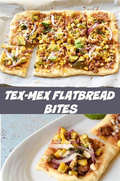 Tex Mex Flatbread Bites Made With Beans Avocado Onion Lime And