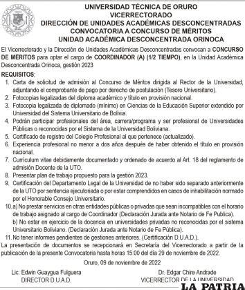 CONVOCATORIA A CONCURSO DE M RITOS UNIDAD ACAD MICA DESCONCENTRADA