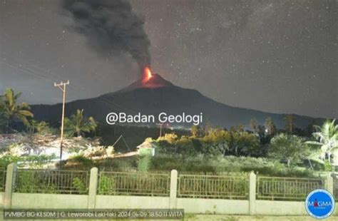 Gunung Lewotobi Laki Laki Meletus Disertai Semburan Lava Pijar