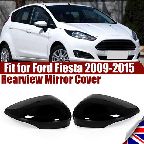 Pair Gloss Black Side Wing Mirror Cover Cap Fit For Ford Fiesta MK7