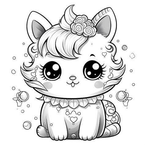 Premium Photo The Cutest Kitten Unicorn Kawaii Style Coloring Page