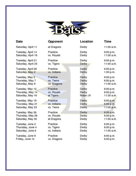 Bats Schedule Derby Little League