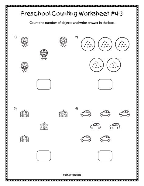 Preschool Counting Worksheet 4 For Kindergarten And 1st Graders