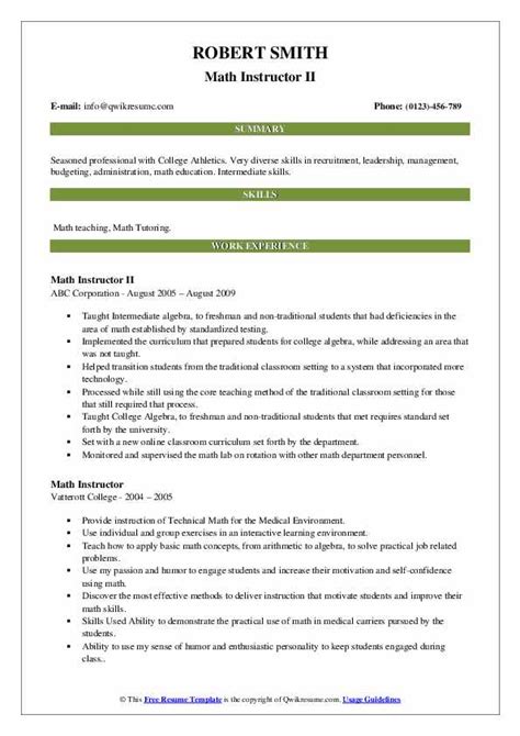 Math Instructor Resume Samples QwikResume