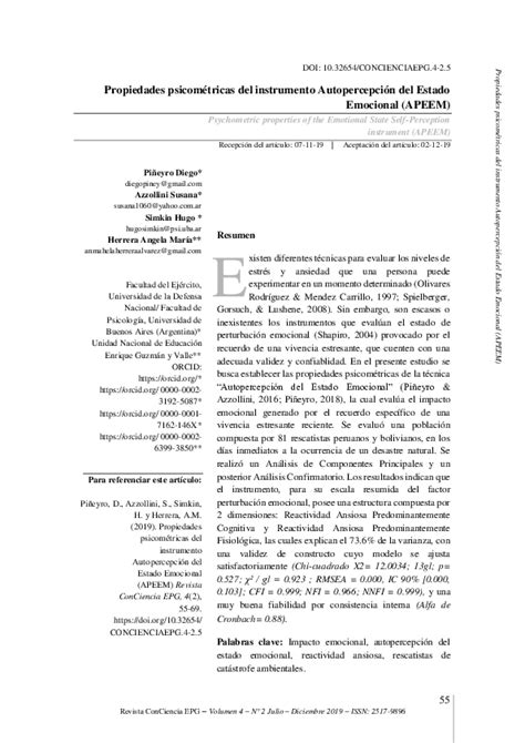 Pdf Propiedades Psicométricas Del Instrumento Autopercepción Del Estado Emocional Apeem