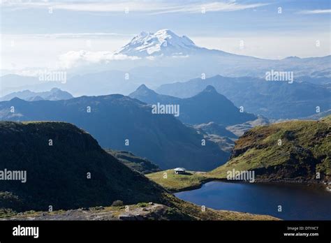 Cotopaxi snow-capped volcano, Andes mountains, from Papallacta pass ...