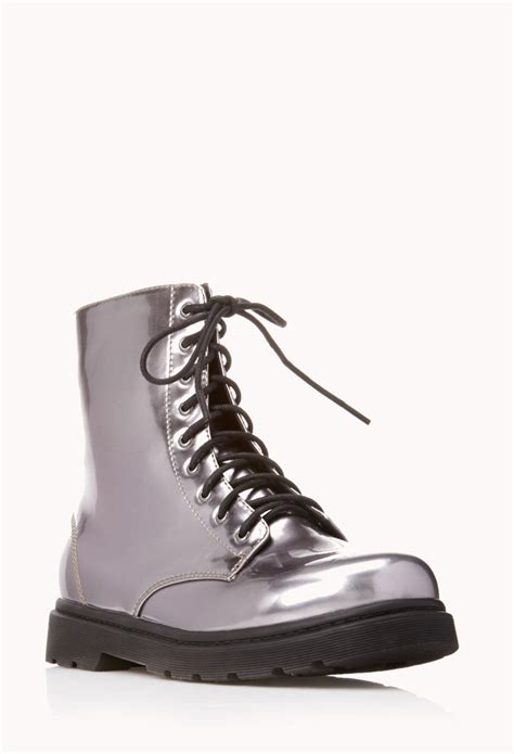 Lyst Forever 21 Sleek Combat Boots In Metallic