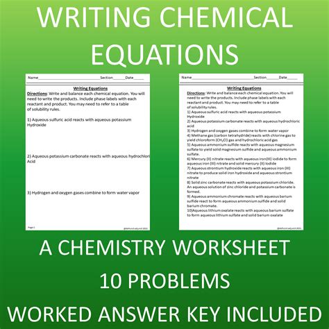 Writing Equations Worksheet Chemistry 10 Problems With Answers