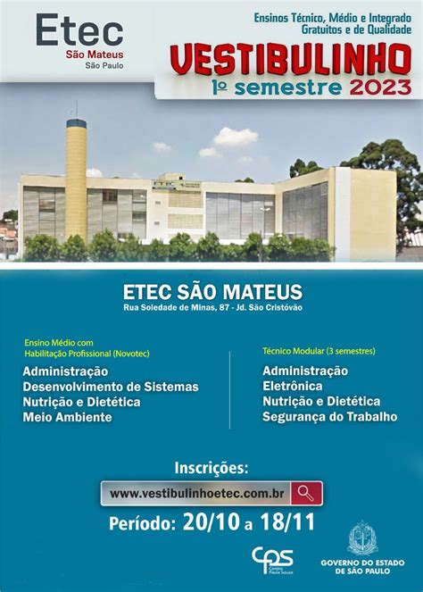 Vestibulinho Etec Semestre Etec S O Mateus