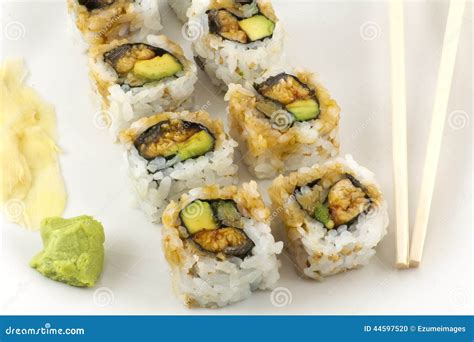 Hosomaki Unagi Maki BBQ Aal Avocadorolle Stockfoto Bild Von