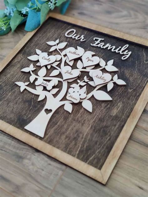 12" Personalized Family Tree Wall Decor | Square Framed Wooden Artwork