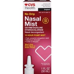 CVS Health No Drip Nasal Spray, Oxymetazoline HCl; Provides 12 Hour Nasal Congestion Relief, 1 ...