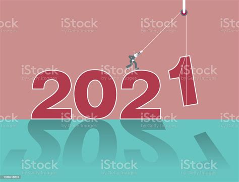 2021 년 새해 요소 디자인 남자는 숫자 1을 해제하고 있습니다 2020년에 대한 스톡 벡터 아트 및 기타 이미지 2020