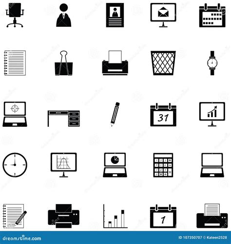 Sistema Del Icono Del Mobiliario De Oficinas Ilustración del Vector