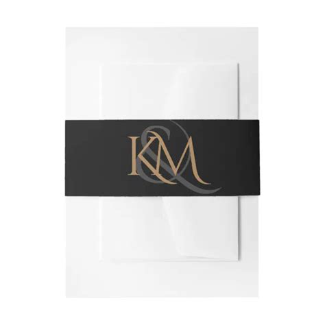 Modern Black Gold Script Monogram Simple Wedding Invitation Belly Band