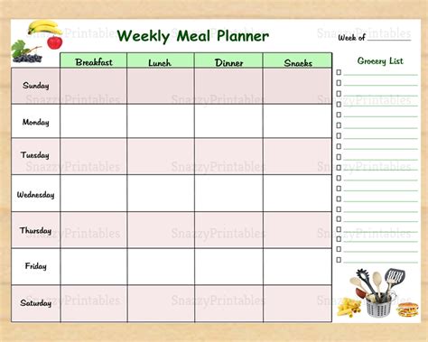 Weekly Meal Planner With Grocery List Template