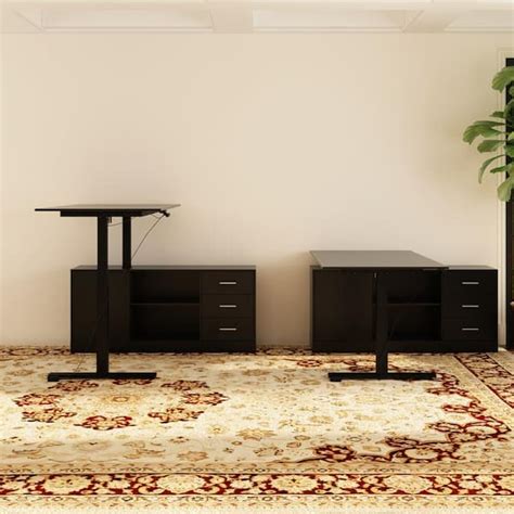 Fufu Gaga In Width L Shape Black Wooden Drawer Computer Desk With