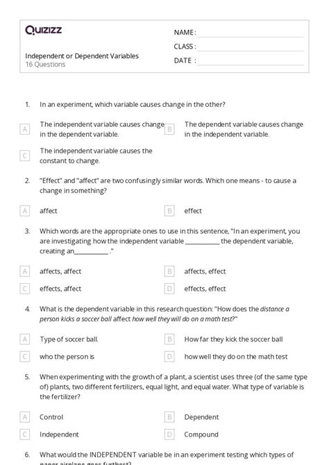 50 Dependent Variables Worksheets For 10th Grade On Quizizz Worksheets Library