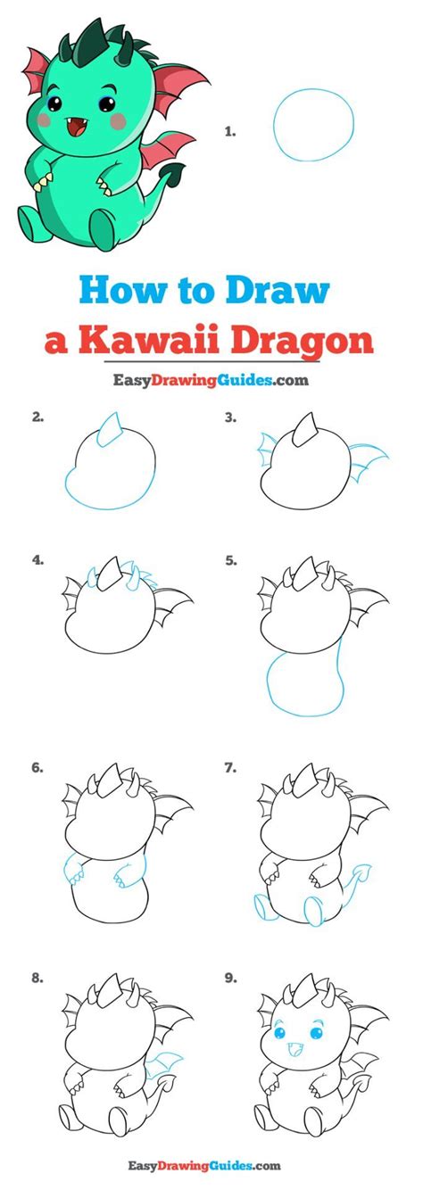 How To Draw A Kawaii Dragon Really Easy Drawing Tutorial Simple