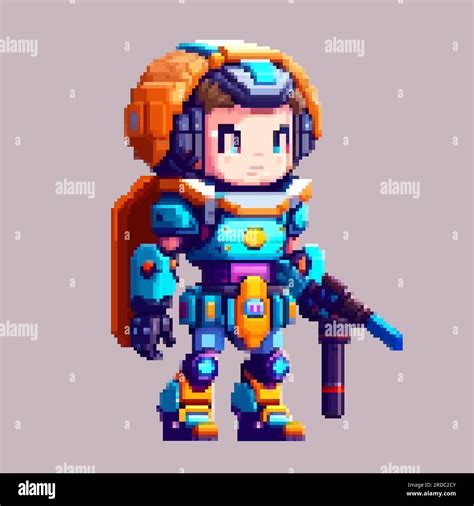 Robot Spaceman Pixel Art Character For 8 Bit Game Scenery Arcade Video