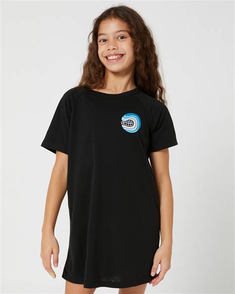 Swell Girls Crest Ss Tee Dress Washed Black Surfstitch