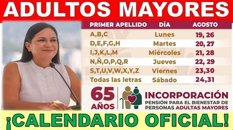 Calendario Oficial Adultos Mayores Agosto Ariadna Montiel